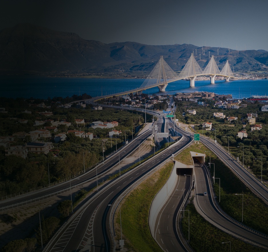 Aerial view of the Rion-Antirion bridge in Greece